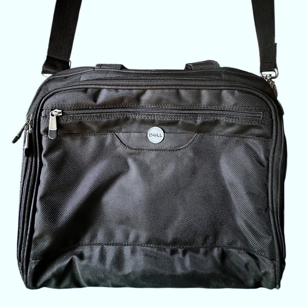 Dell Laptop Messenger Bag Black Nylon Padded 17x11 Inch Shoulder‎ Work Travel